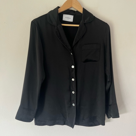 Sleeper Black Silk Satin Long Sleeve Top & Pull-On Pants Pajama Set Size Small - Picture 7 of 12